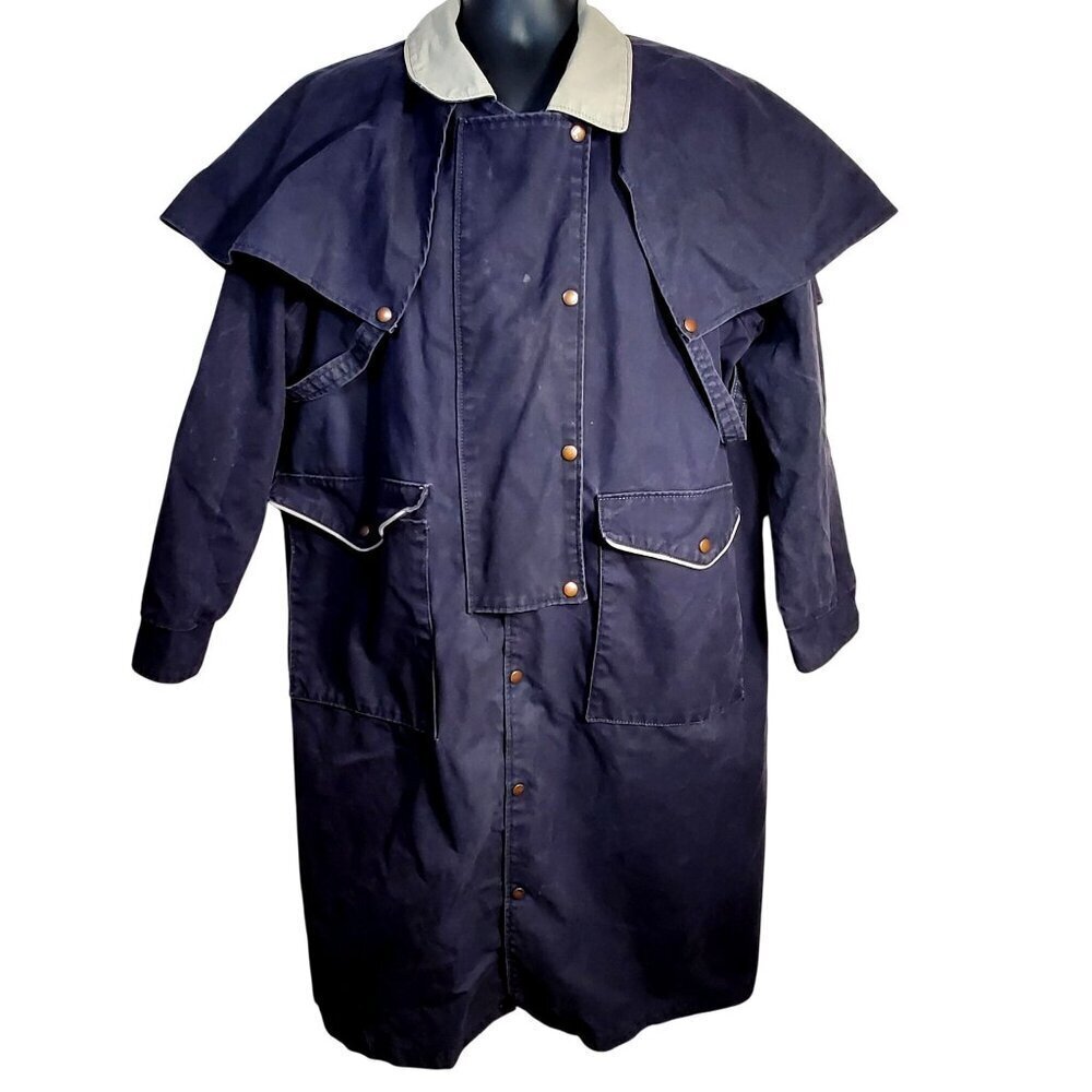 VTG Oilskin Full-Length Duster Coat With Cape‎ Medium 100% Cotton Made In USA